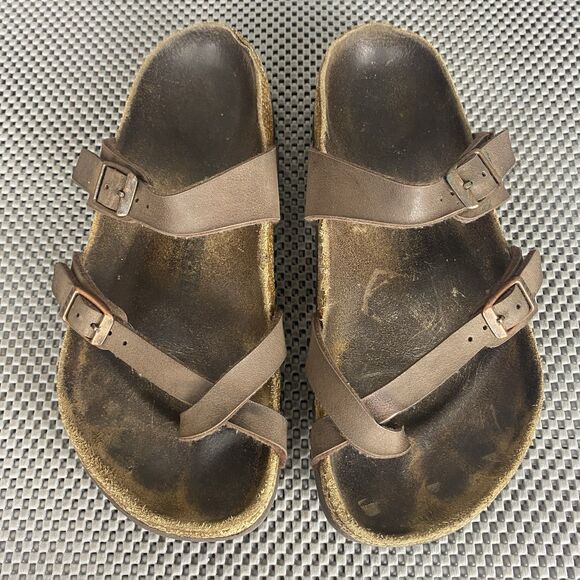 Birkenstock Mayari Sandals Adult 38 Brown Leather Slip On Made In Germany - Picture 1 of 16